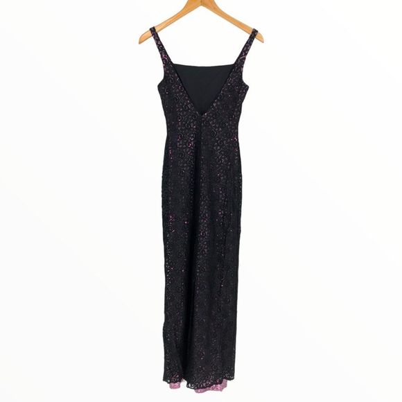 90’s Jessica McClintock Gunne Sax Black Lace Metallic Pink Dot Square Neck Dress - Picture 7 of 13
